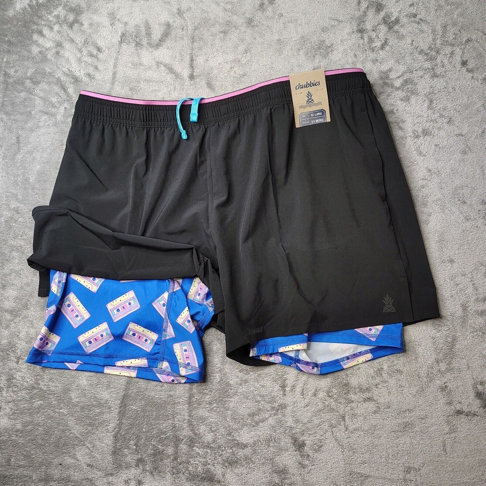 Chubbies Shorts‎ Mens 2XL Black The 8 Tracks Lined Ultimate Training Short 2.0